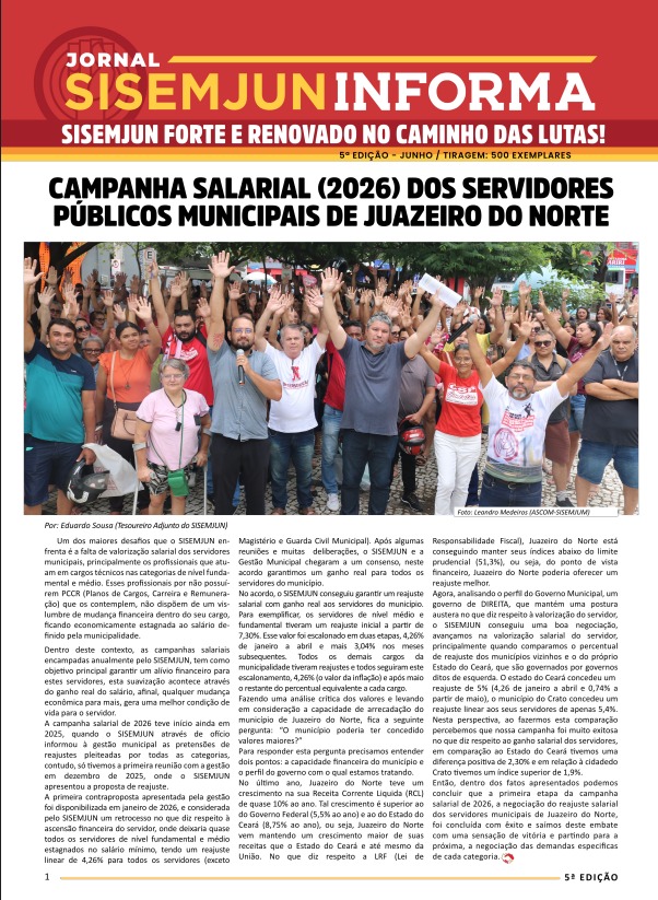 5ª EDIÇÃO DO JORNAL SISEMJUN INFORMA