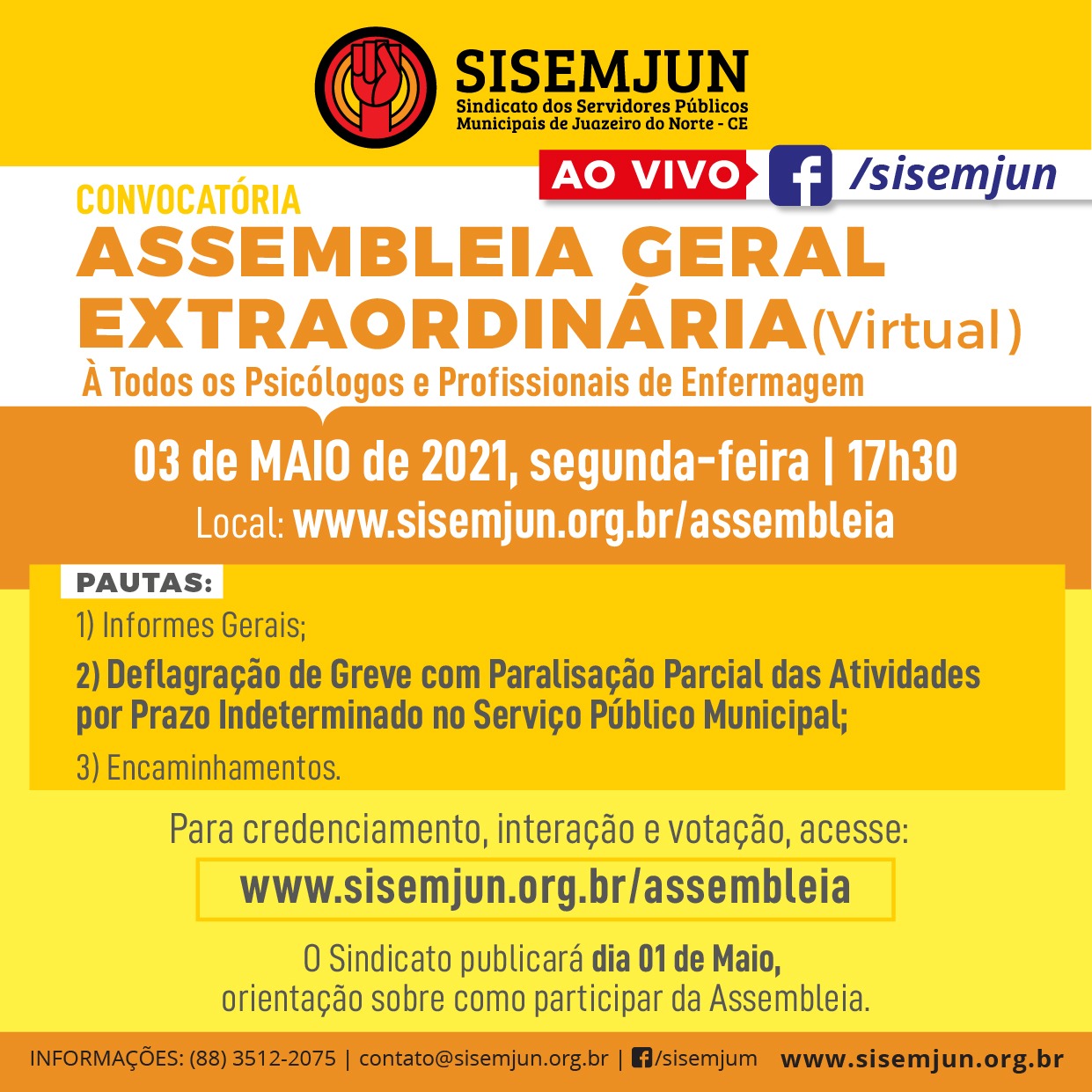 SISEMJUN convoca Assembleia para esta segunda-feira
